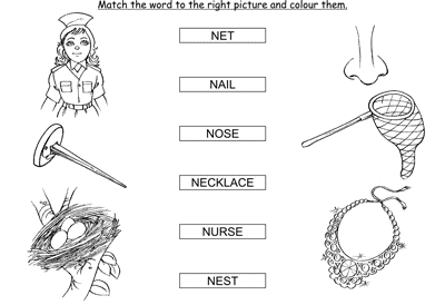 Kids Activity -Match the words Starting with n, colored Picture