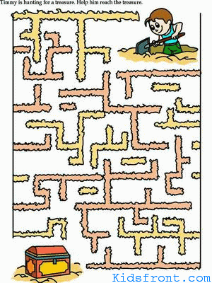Printable Maze 3 for Kids - Timmy is hunting for a treasure. help him reach the treasure. , colored Picture